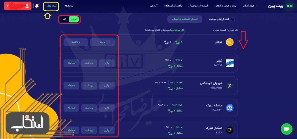 آموزش واریز و برداشت در صرافی بیت پین