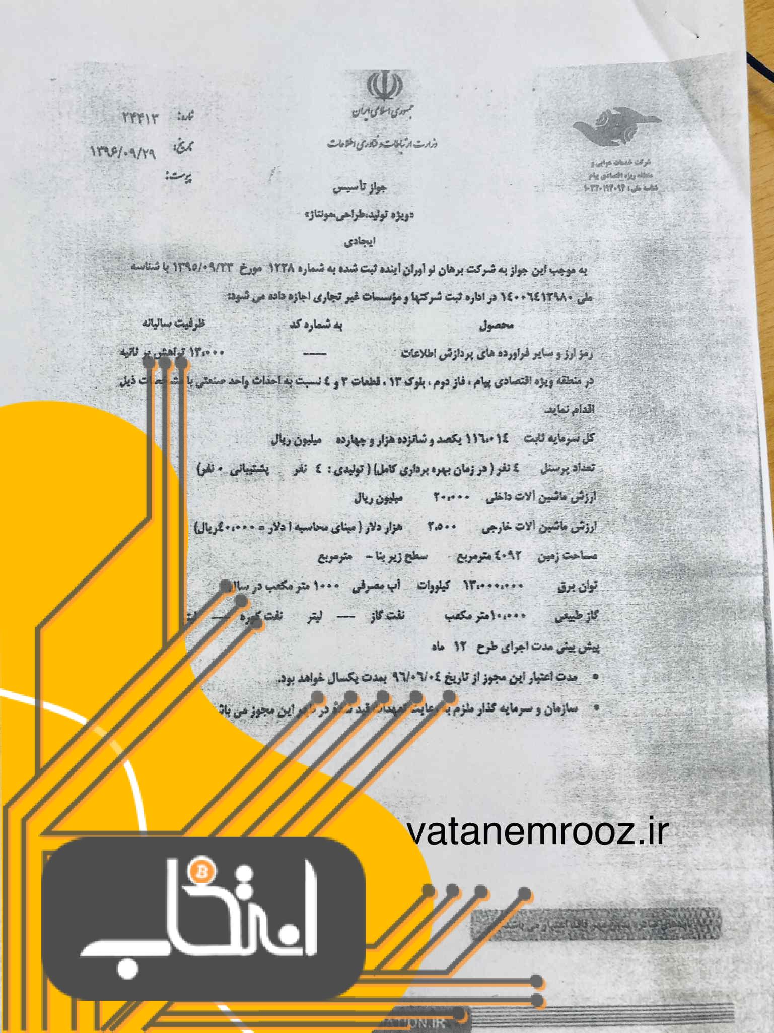 صدور مجوز تاسیس فارم استخراج بیت کوین در سال 96 توسط وزارت ارتباطات+سند