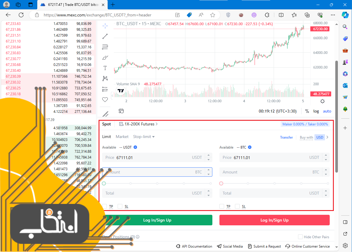 اوردربوک برای ثبت سفارش اسپات تریدینگ در صرافی ارز دیجیتال