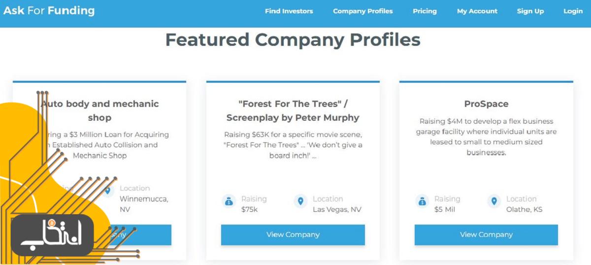 شرکت های در انتظار تامین مالی در سایت askforfunding