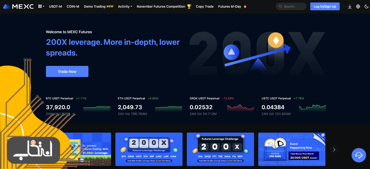 نمایی از بخش قراردادهای فیوچرز در صرافی مِکسی (MEXC)