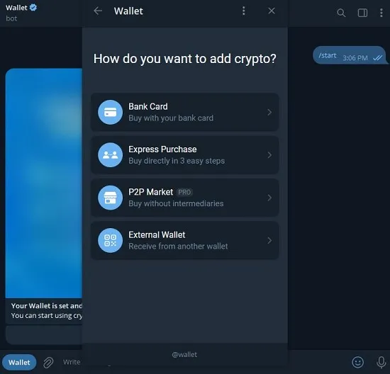 اضافه کردن ارز به کیف پول تلگرام